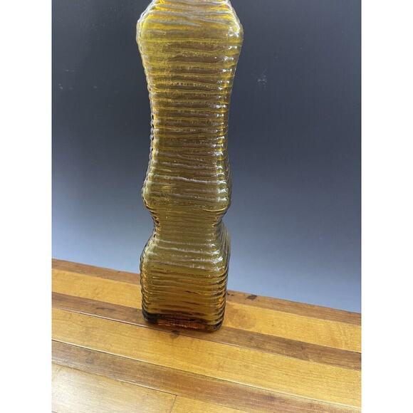 Empoli Bottle Decanter Ribbed Square Design 14" inches NO STOPPER Amber - Picture 2 of 11